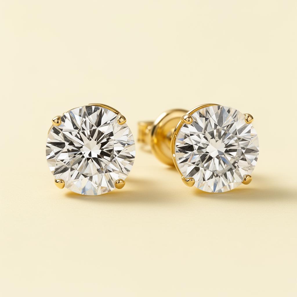 Diamond Stud Earrings in yellow gold - Round cut